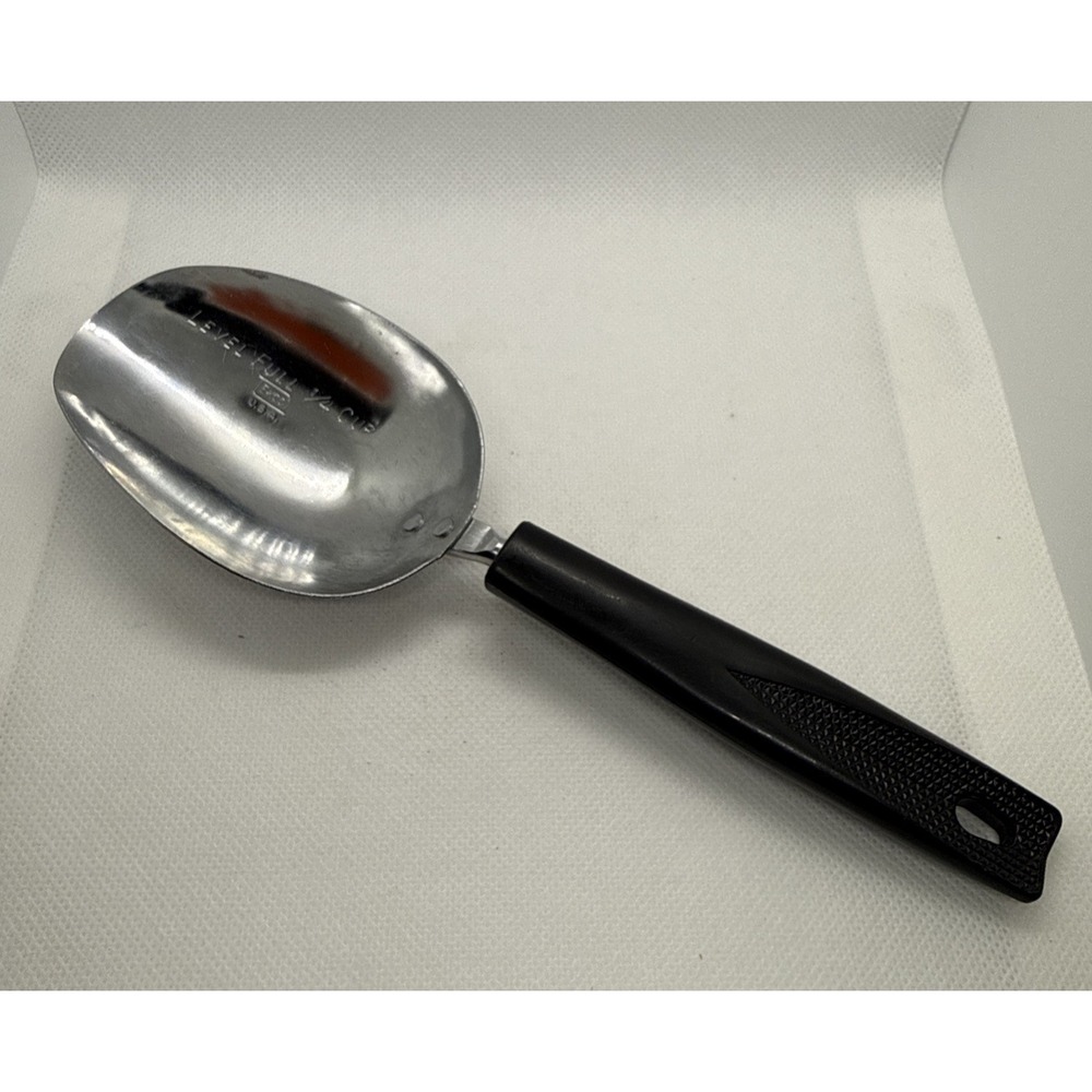 Vtg EKCO Level Full 1/4 Cup Stainless Steel Black Corncob Handle MEASURING SCOOP
